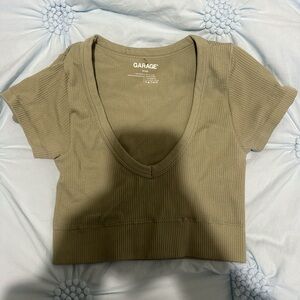 Garage Olive Green Ribbed Women's Top